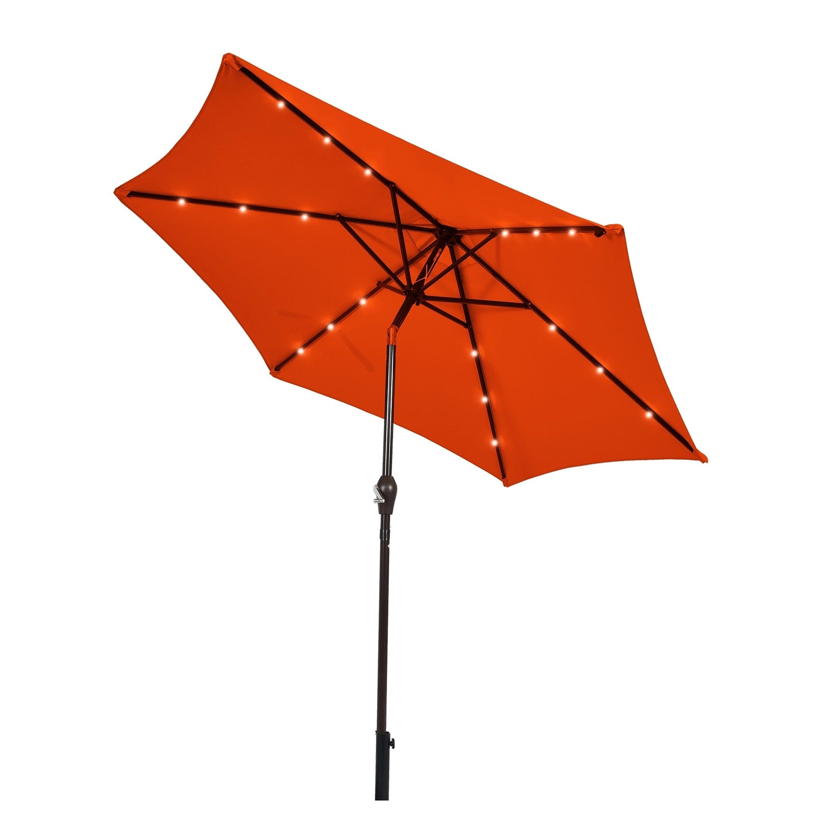 9 Inch Solar LED Lighted Patio Market Umbrella Tilt Adjustment Crank Lift-Orange