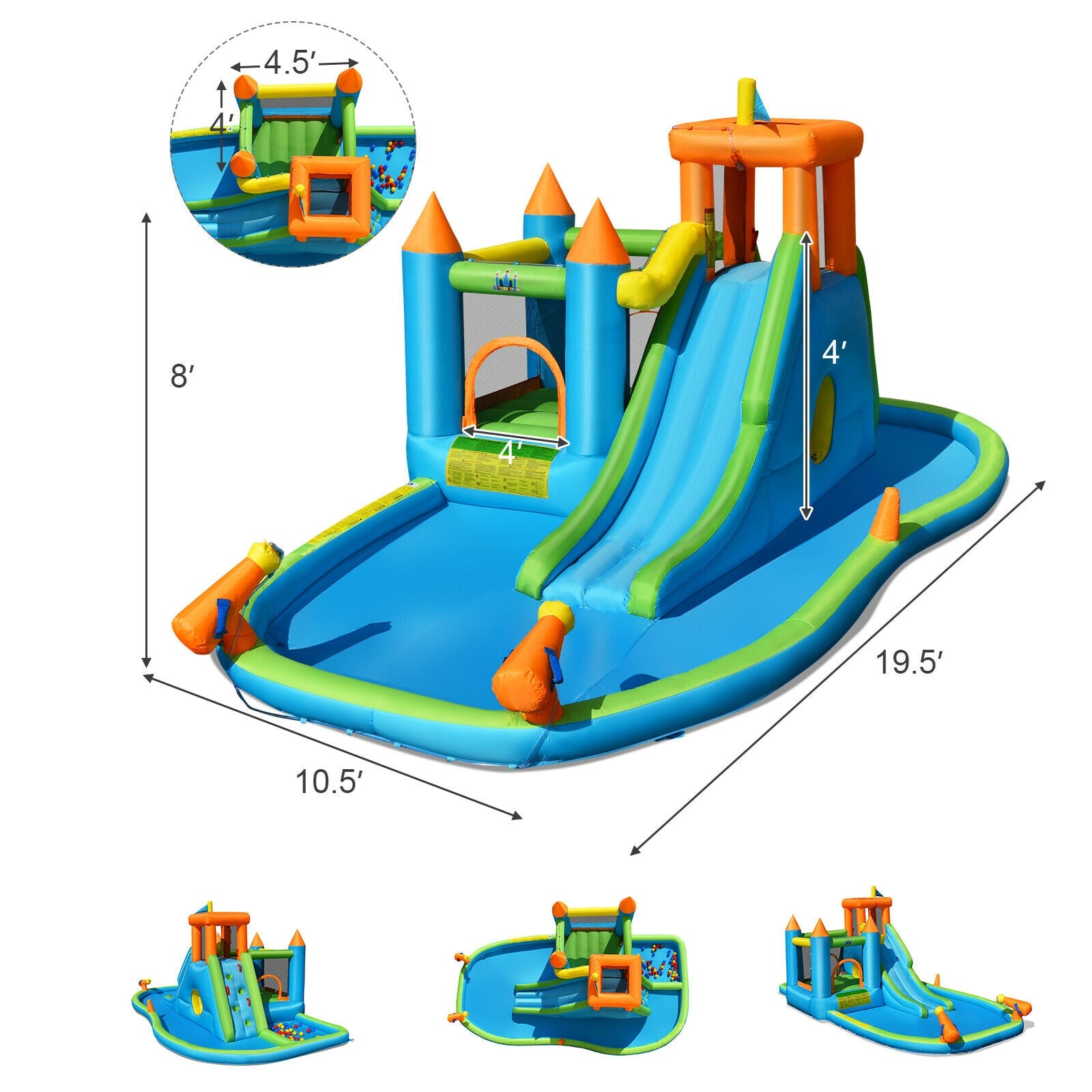 Inflatable Water Slide Kids Bounce House Splash Water Pool with Blower