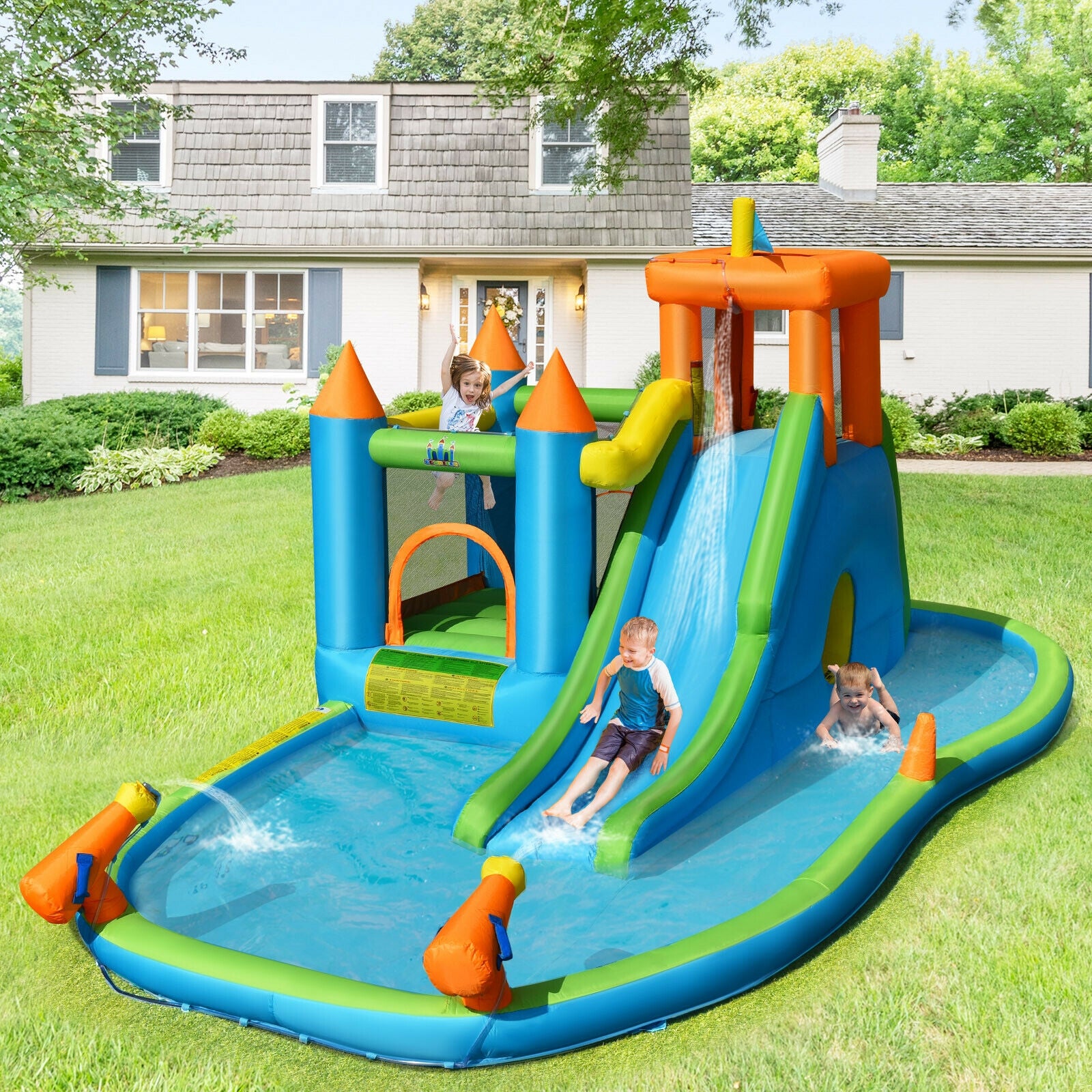 Inflatable Water Slide Kids Bounce House Splash Water Pool with BlowerÂ 