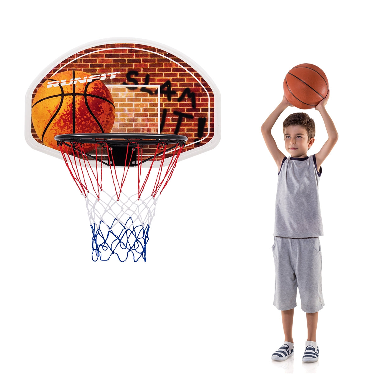 Wall Mounted Fan Backboard with Basketball Hoop and 2 NetsÂ 