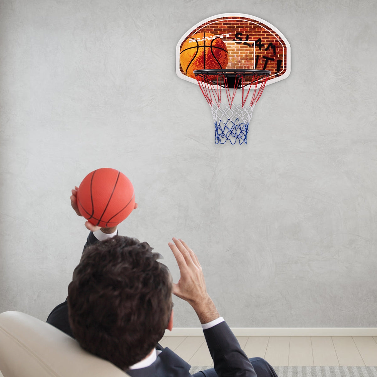 Wall Mounted Fan Backboard with Basketball Hoop and 2 NetsÂ 