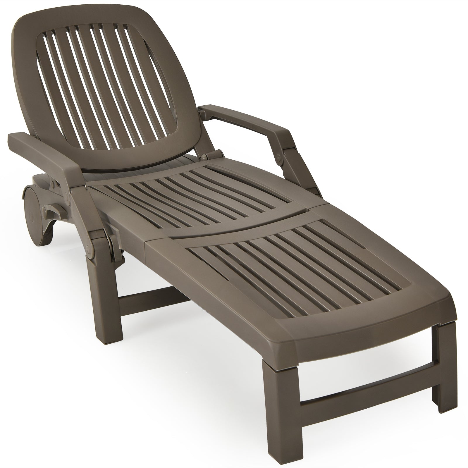 Adjustable Patio Sun Lounger with Weather Resistant Wheels-Coffee