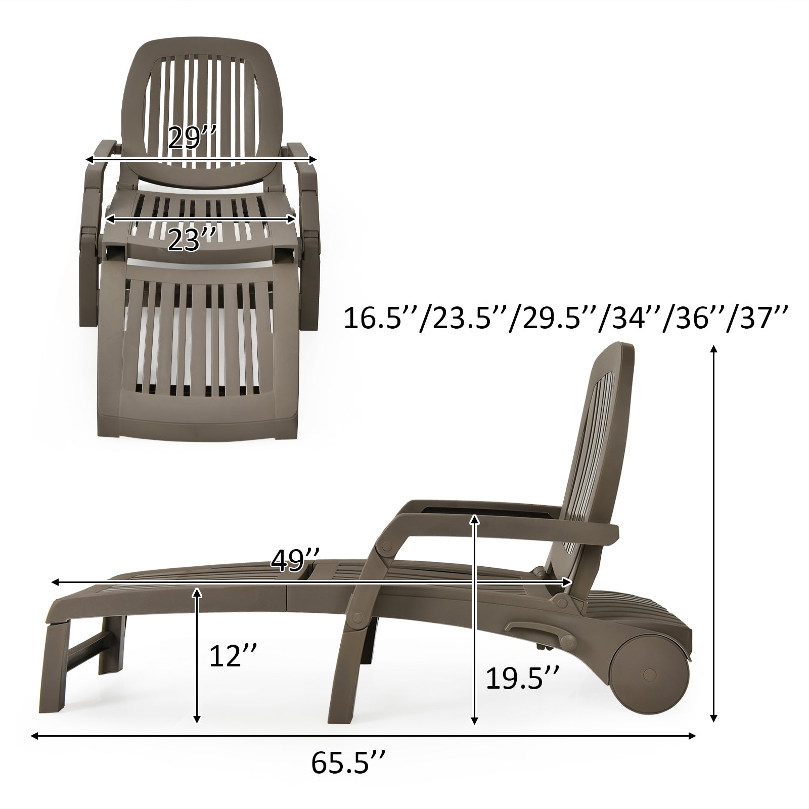 Adjustable Patio Sun Lounger with Weather Resistant Wheels-Coffee