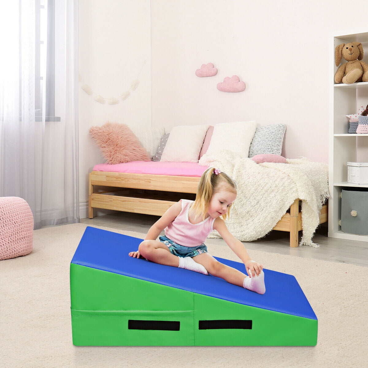 Incline Gymnastics Mat Wedge Ramp Gym Tumbling Exercise Mat-Blue & Green