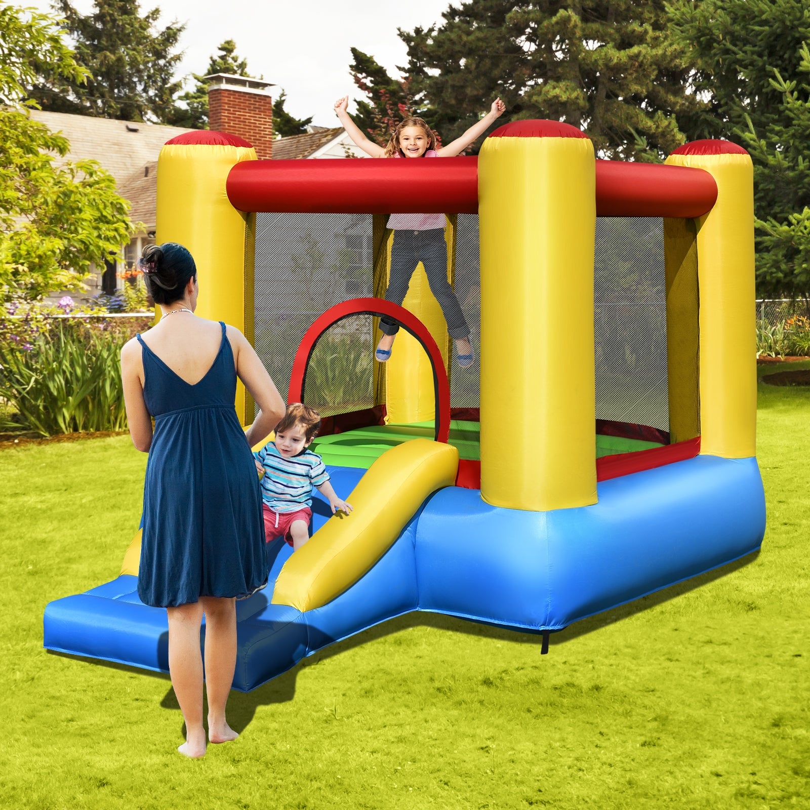 Kids Inflatable Bounce House with Slide and 480W blower 