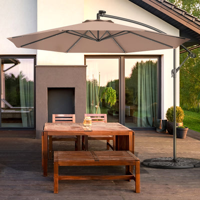 10 Feet Patio Hanging Solar LED Umbrella Sun Shade with Cross Base-TanÂ 
