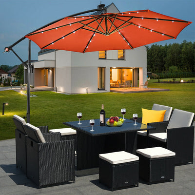 10" Patio Hanging Solar LED Umbrella Sun Shade with Cross Base-OrangeÂ 