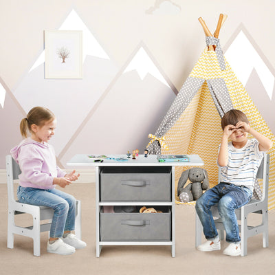 Wooden Kids Table and Chairs with Storage Baskets Puzzle 