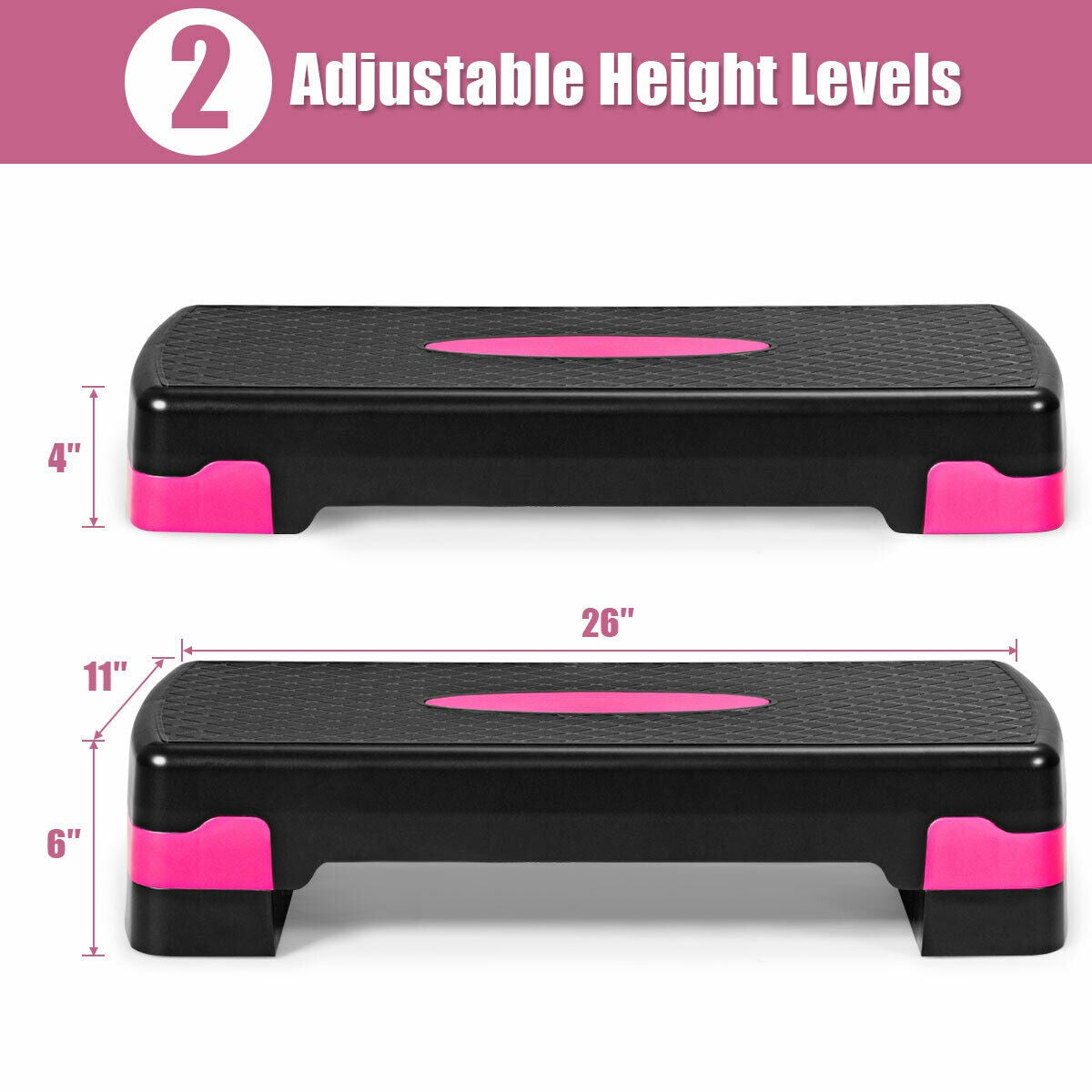 26 Inch Height Adjustable Aerobic Exercise Step Deck with Non-Slip Surface-BlackÂ 