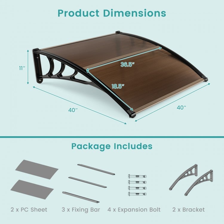 Outdoor Front Door Patio Overhang Awning for Sunlight Rain Snow Wind Protection-48 x 40 Inch