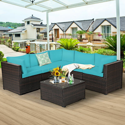 6 Pieces Patio Furniture Sofa Set with Cushions for Outdoor-TurquoiseÂ 
