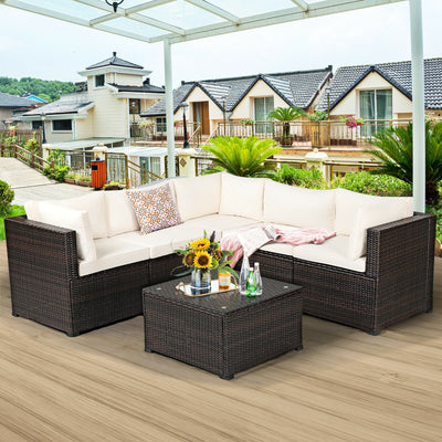 6 Pieces Patio Furniture Sofa Set with Cushions for Outdoor-BeigeÂ 