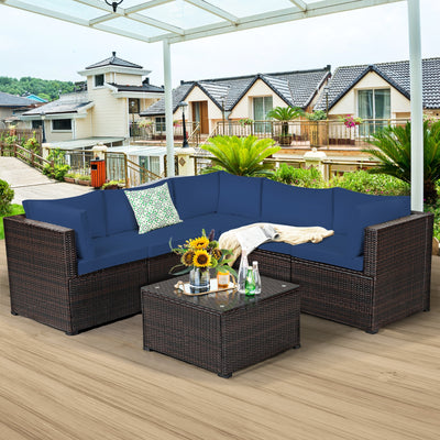 6 Pieces Patio Furniture Sofa Set with Cushions for Outdoor-NavyÂ 