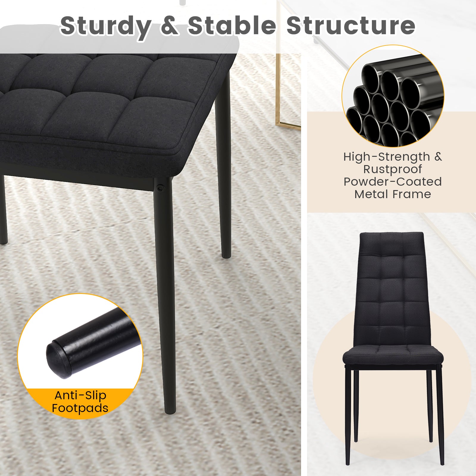 Set of 4 Fabric Dining Chairs Set with Upholstered Cushion and High BackÂ 
