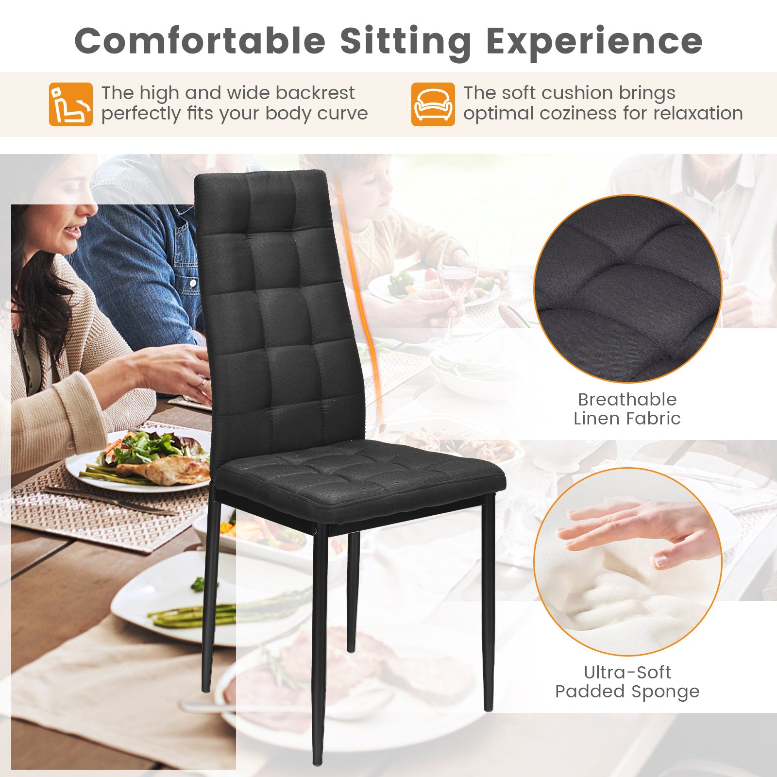 Set of 4 Fabric Dining Chairs Set with Upholstered Cushion and High BackÂ 