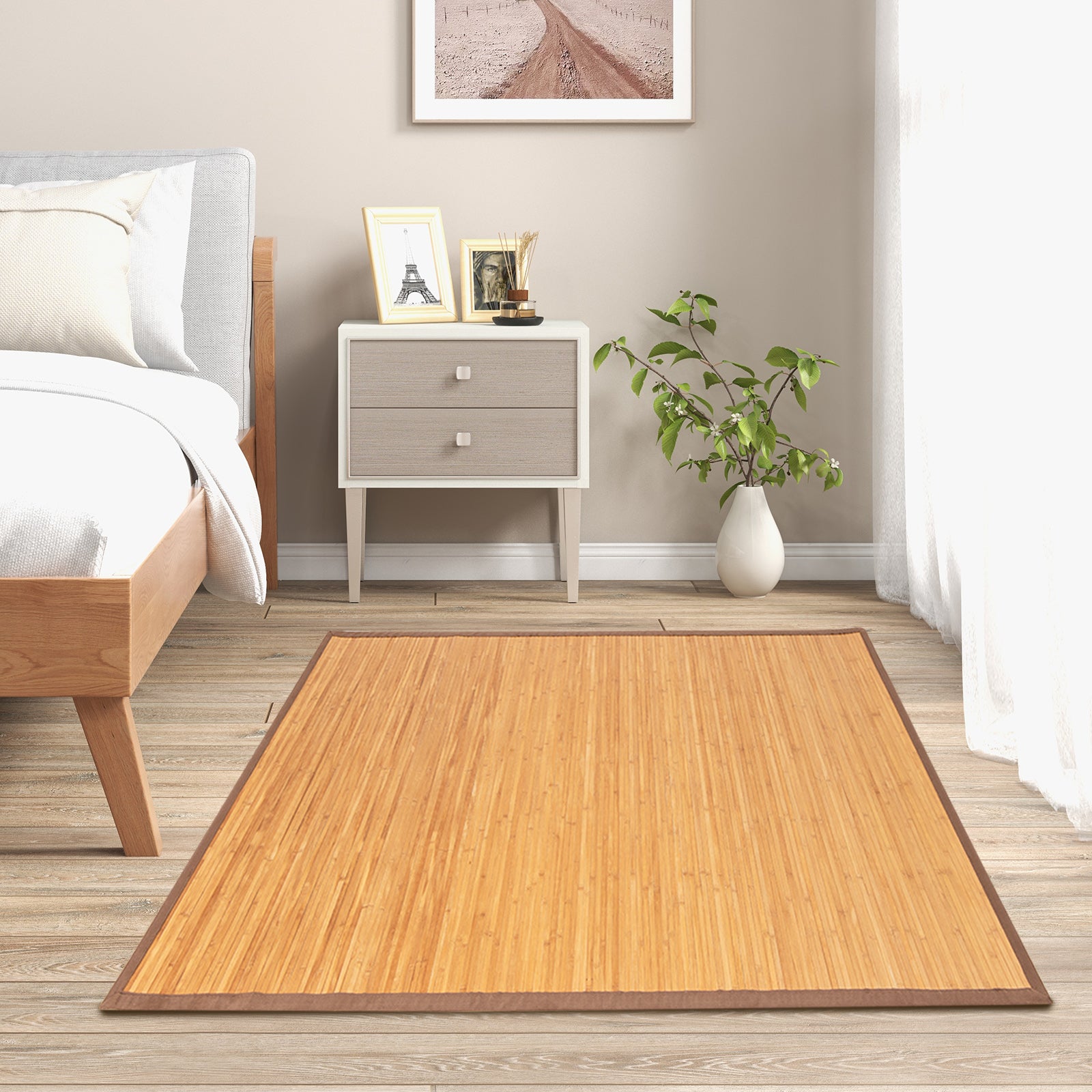 5 x 8 Feet Bamboo Floor Mat with Anti-Slip Backing for Living Room Bedroom