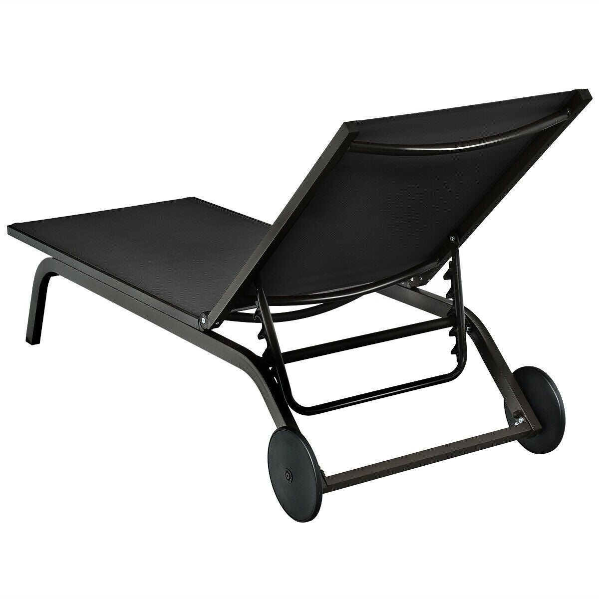 Aluminum Fabric Outdoor Patio Lounge Chair with Adjustable Reclining -Black