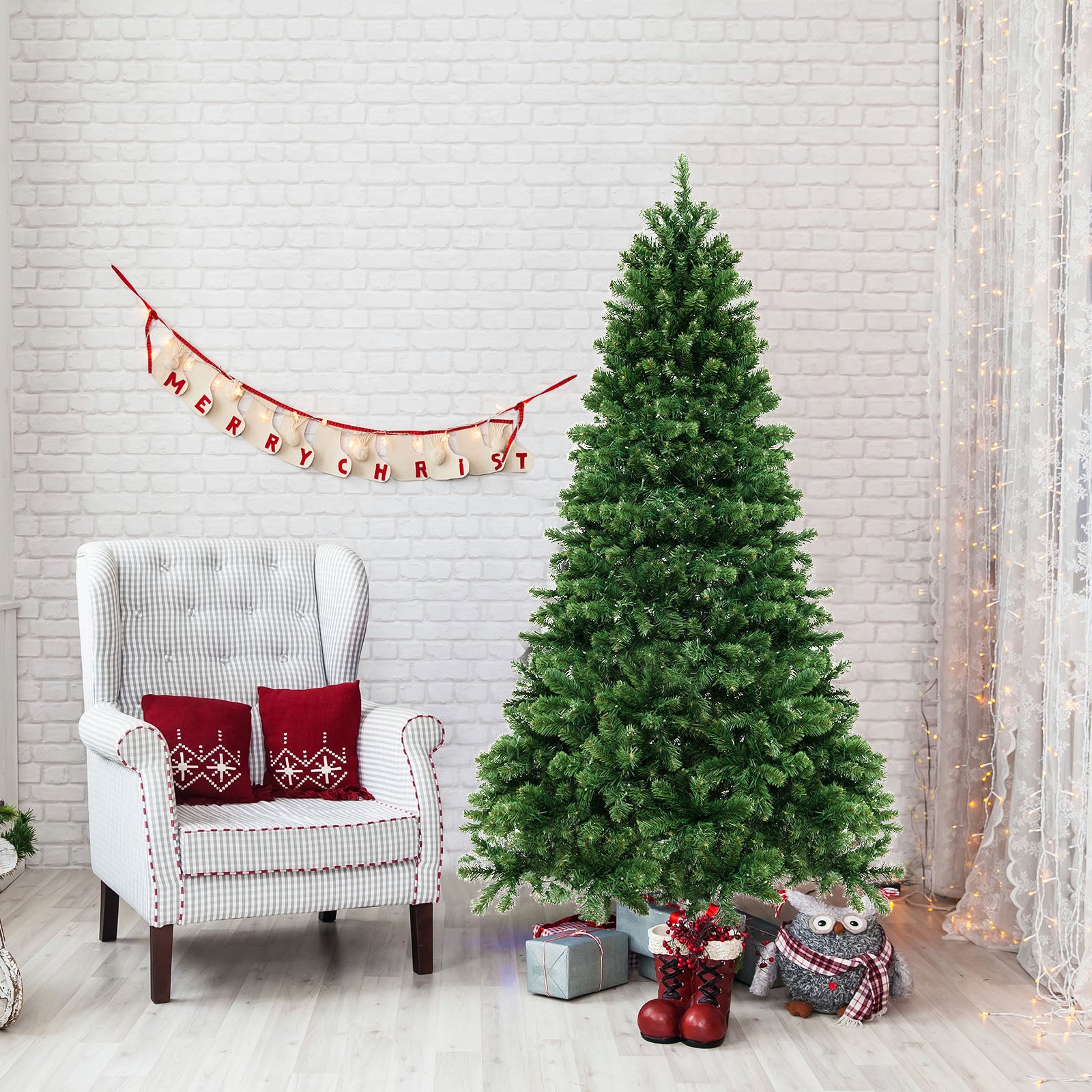 6/7/8 Feet Hinged Christmas Tree with PVC Branch Tips Warm White LED Lights-8 ftÂ 