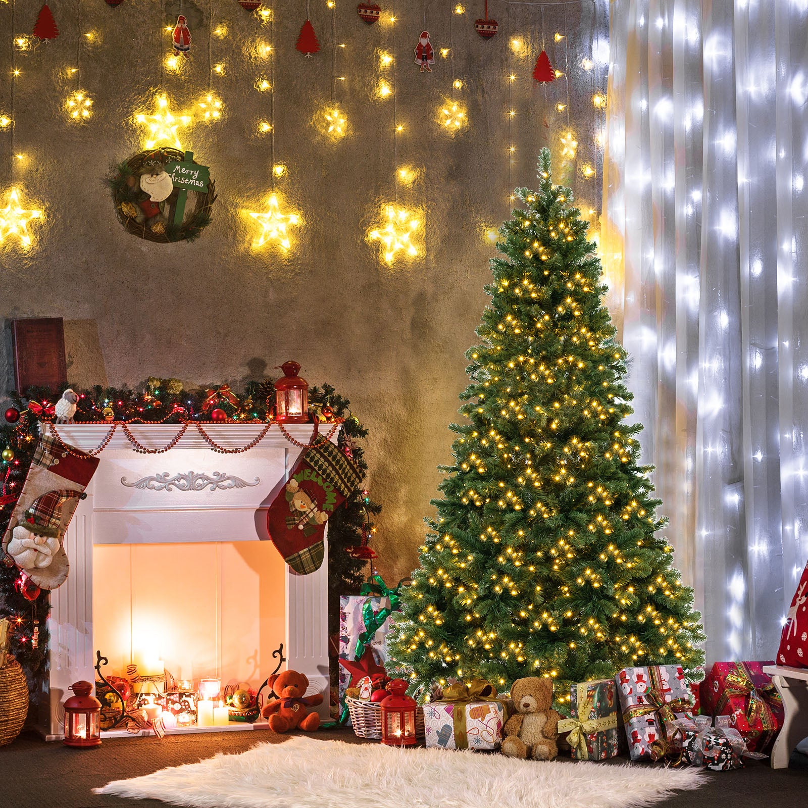 6/7/8 Feet Hinged Christmas Tree with PVC Branch Tips Warm White LED Lights-8 ftÂ 