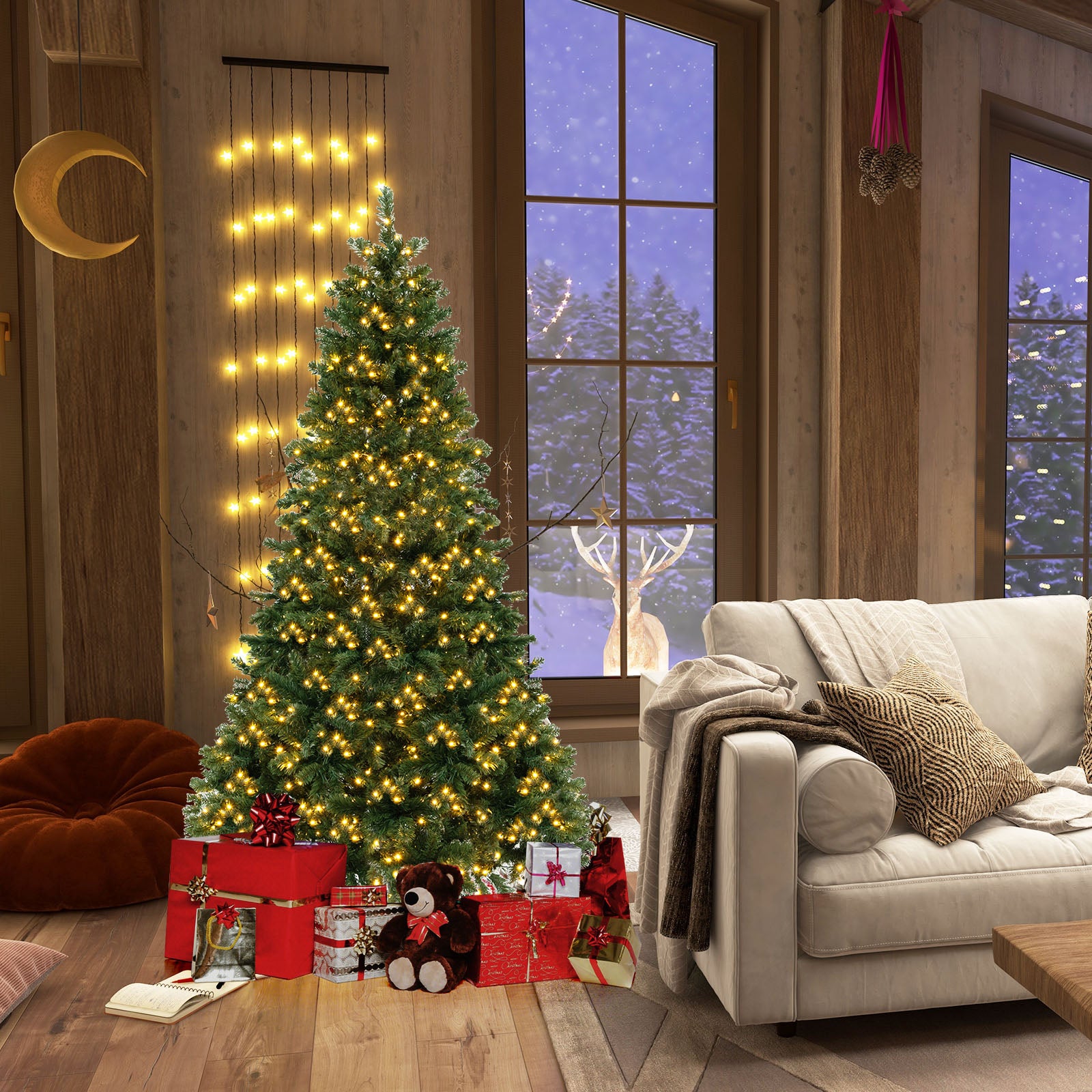 6/7/8 Feet Hinged Christmas Tree with PVC Branch Tips Warm White LED Lights-6 ftÂ 