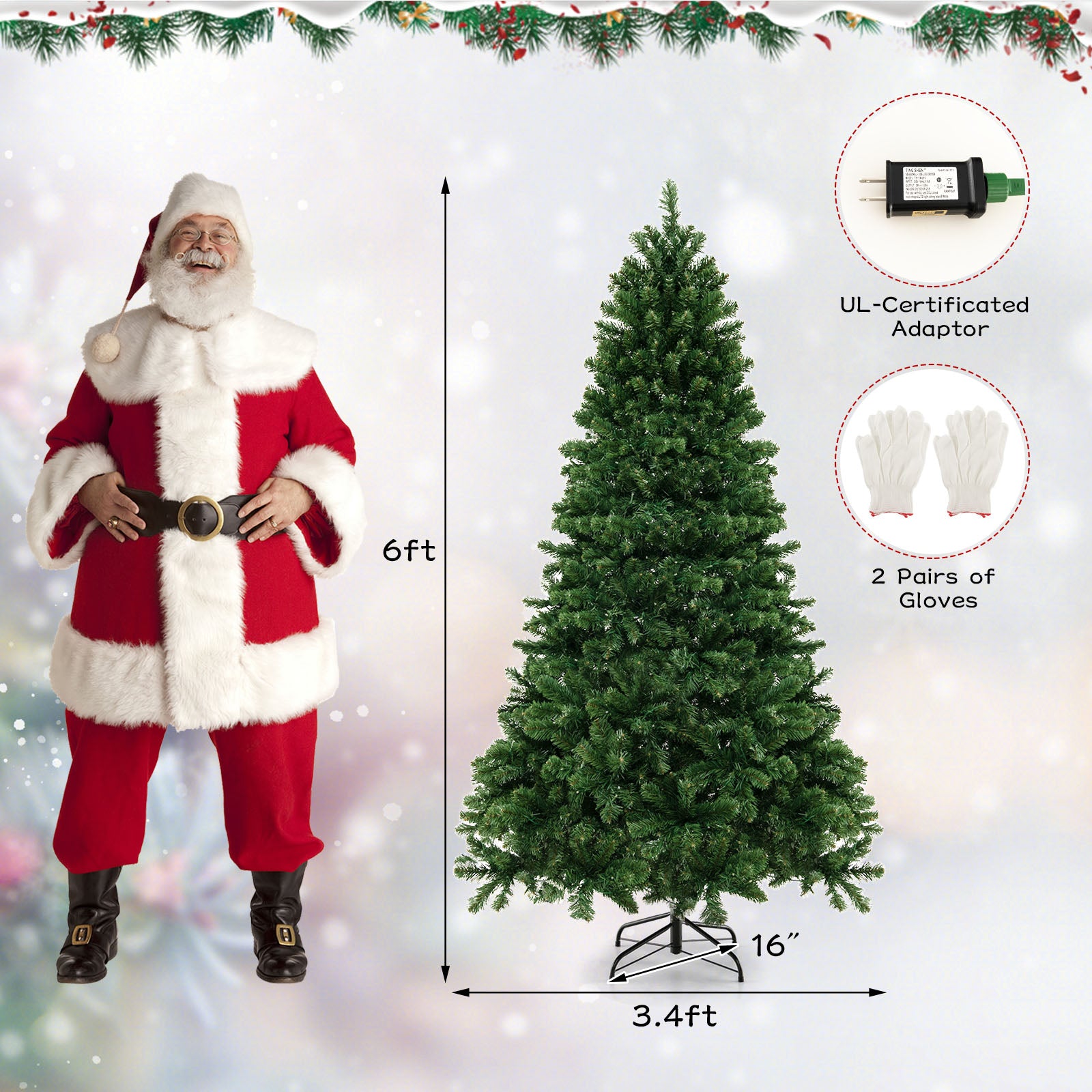 6/7/8 Feet Hinged Christmas Tree with PVC Branch Tips Warm White LED Lights-6 ftÂ 