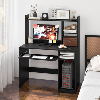 Home Office Computer Desk with Bookcase Keyboard Tray and CPU Stand-BlackÂ 