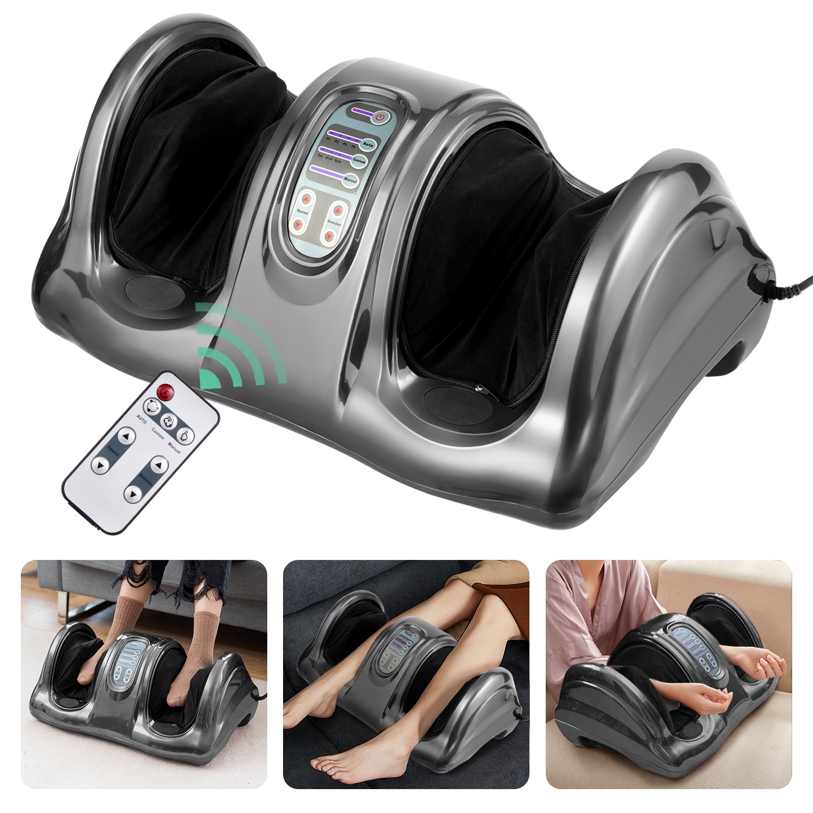 Therapeutic Shiatsu Foot Massager with High Intensity Rollers-Gray