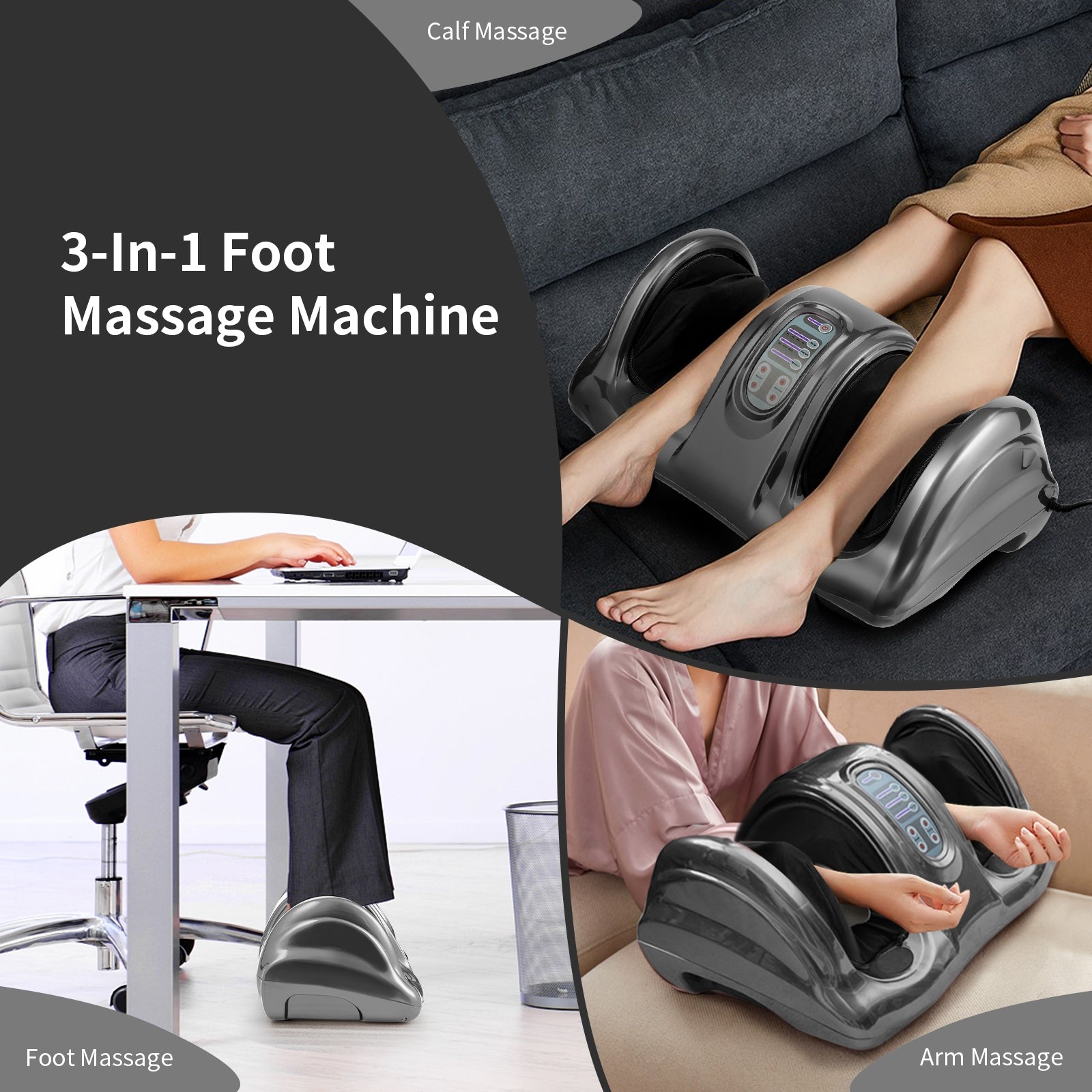 Therapeutic Shiatsu Foot Massager with High Intensity Rollers-Gray