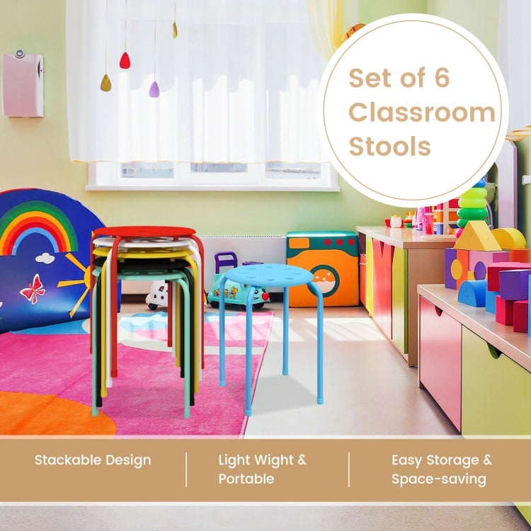 Set of 6 Portable Plastic Stack Stools-Multicolor