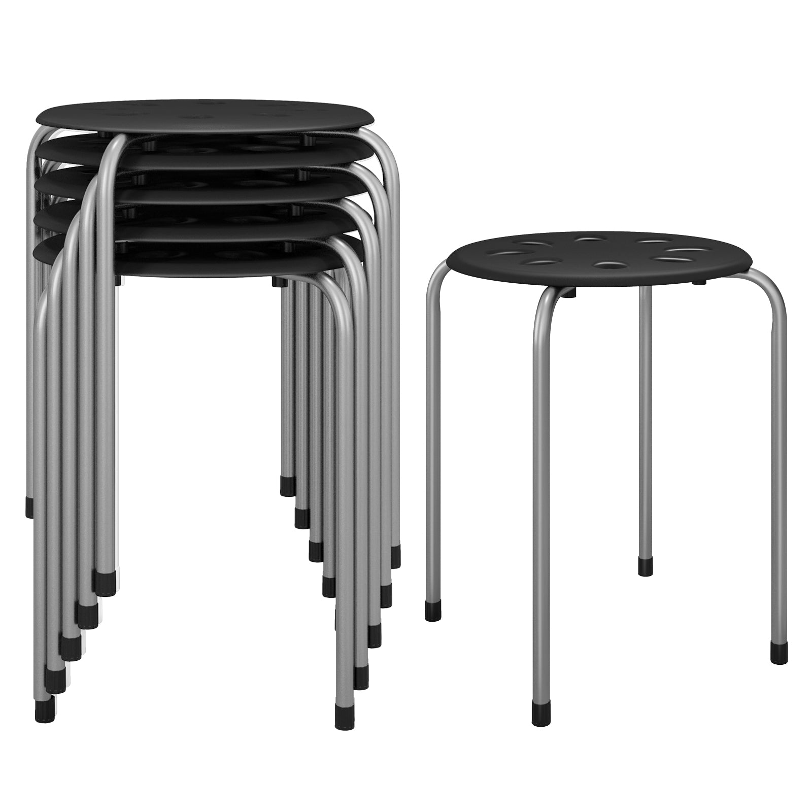 Set of 6 Portable Plastic Stack Stools -Gray 