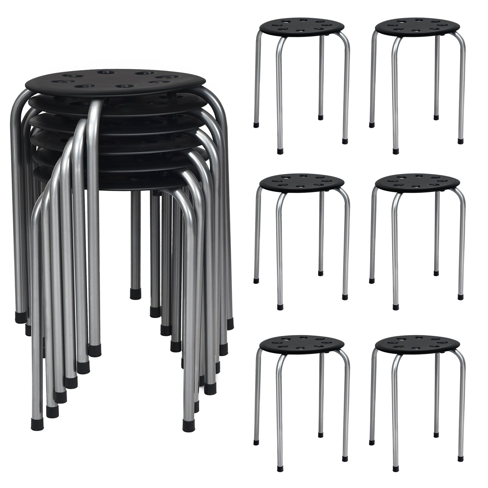 Set of 6 Portable Plastic Stack Stools -Gray 
