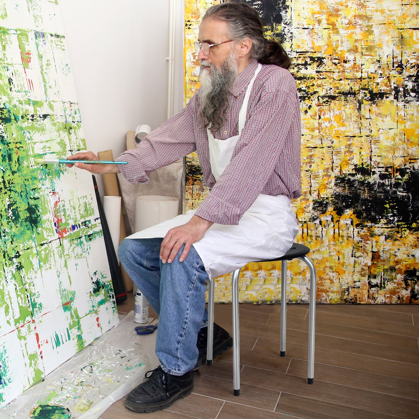 Set of 6 Portable Plastic Stack Stools -Gray 