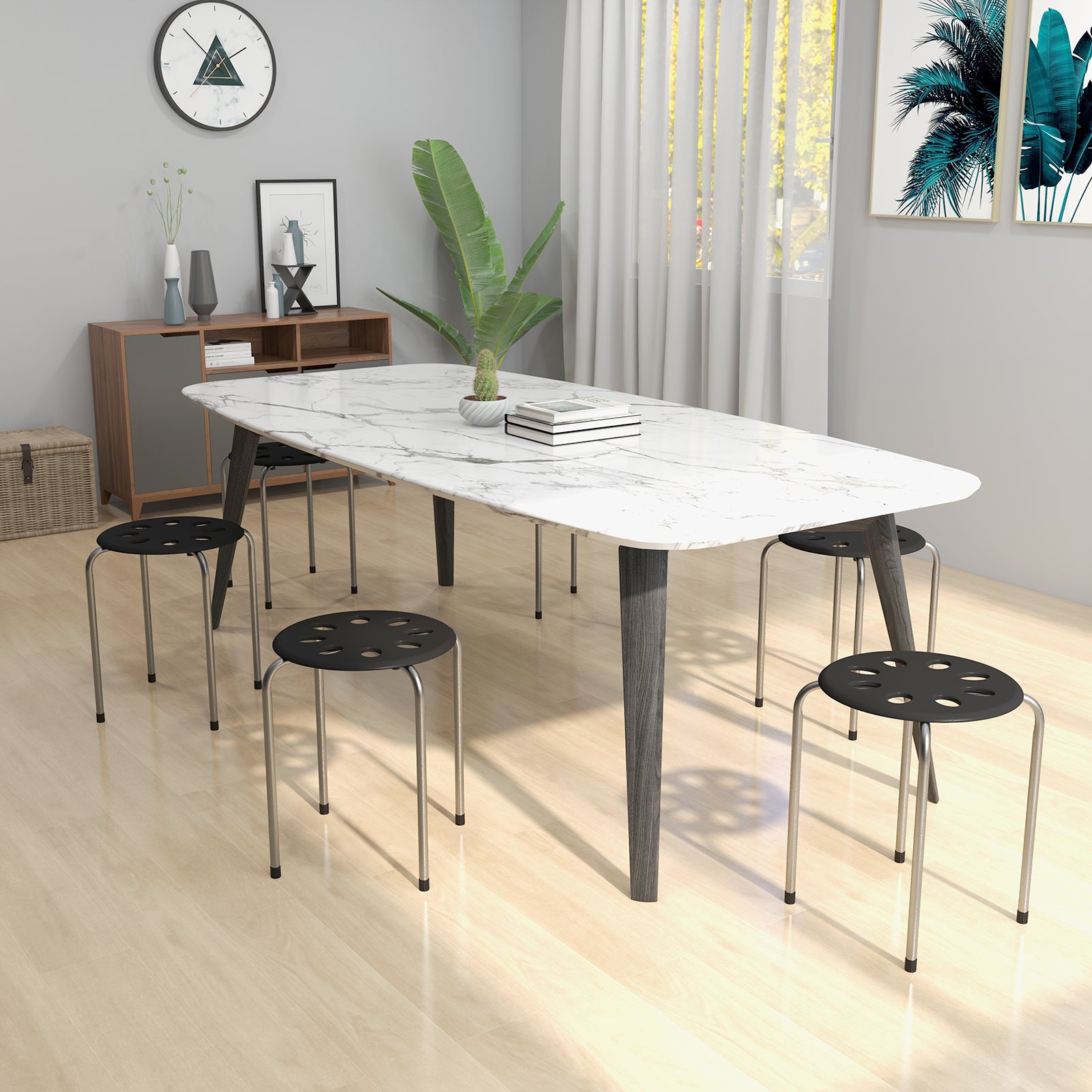 Set of 6 Portable Plastic Stack Stools -Gray 