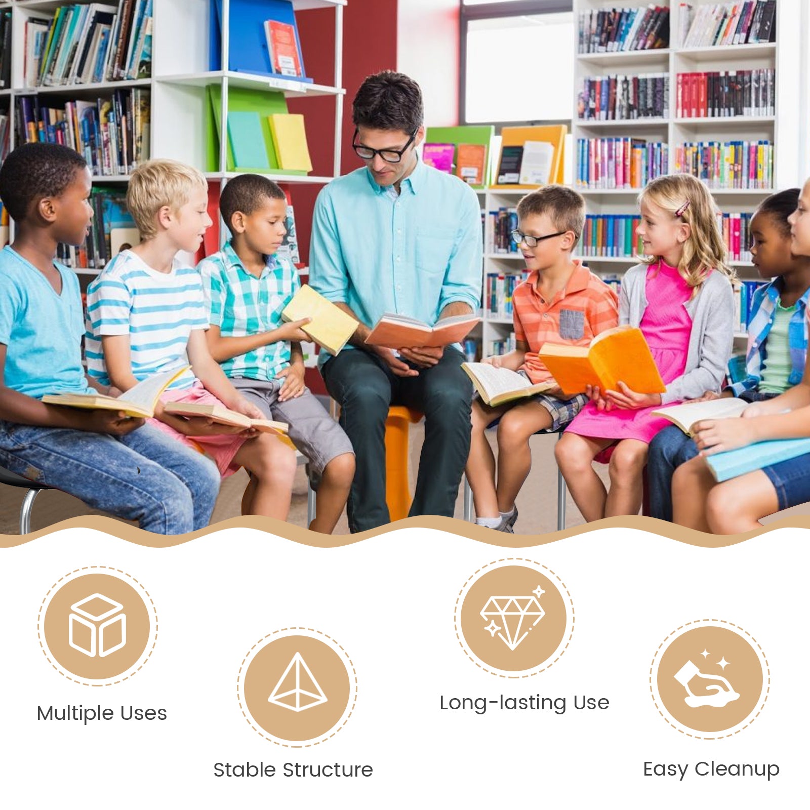 Set of 6 Portable Plastic Stack Stools -Gray 