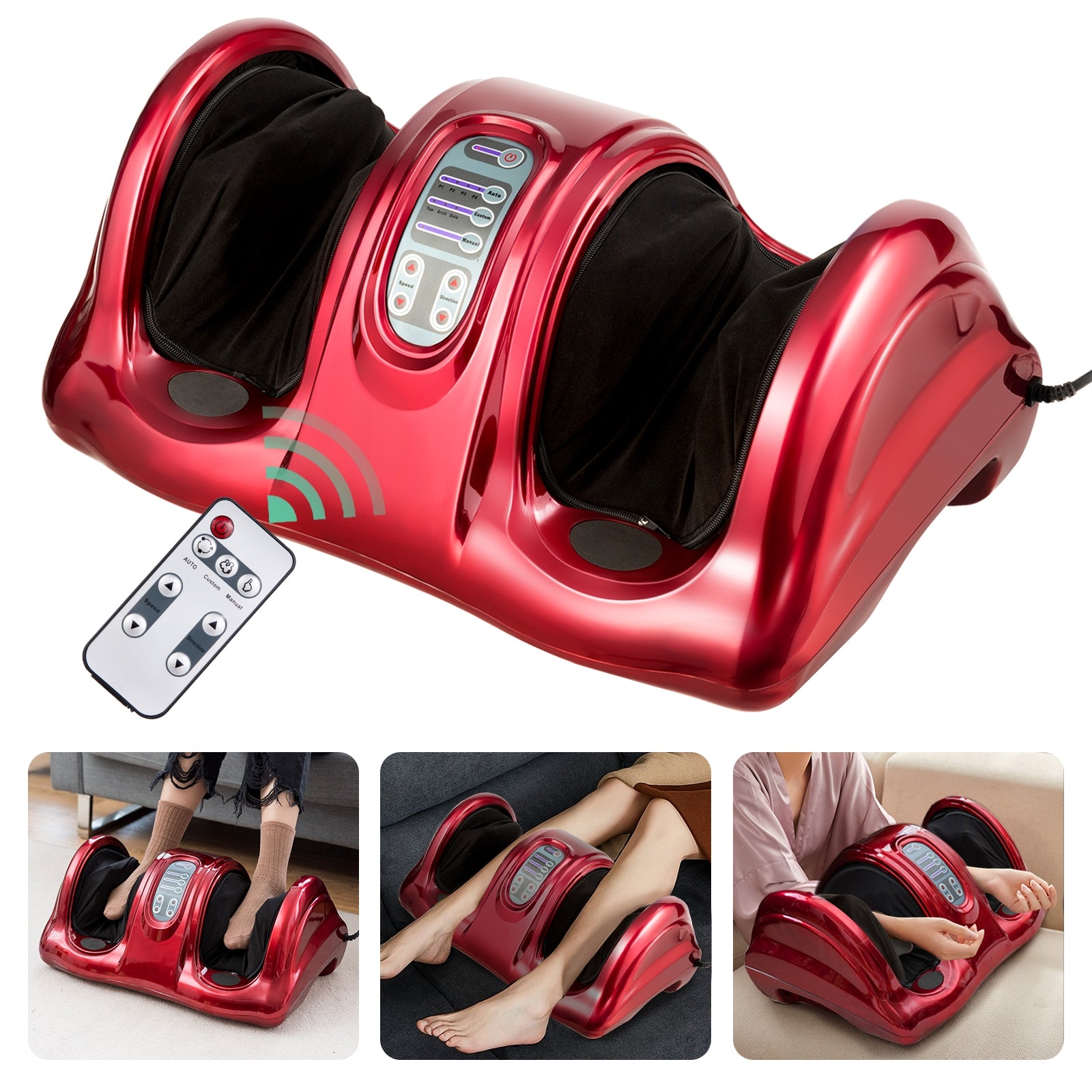 Therapeutic Shiatsu Foot Massager with High Intensity Rollers-Wine