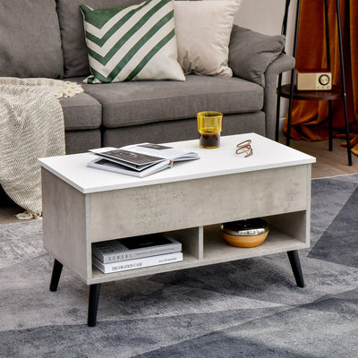 31.5 Inch Lift Top Coffee Table with Hidden Compartment and 2 Storage Shelves-Gray 