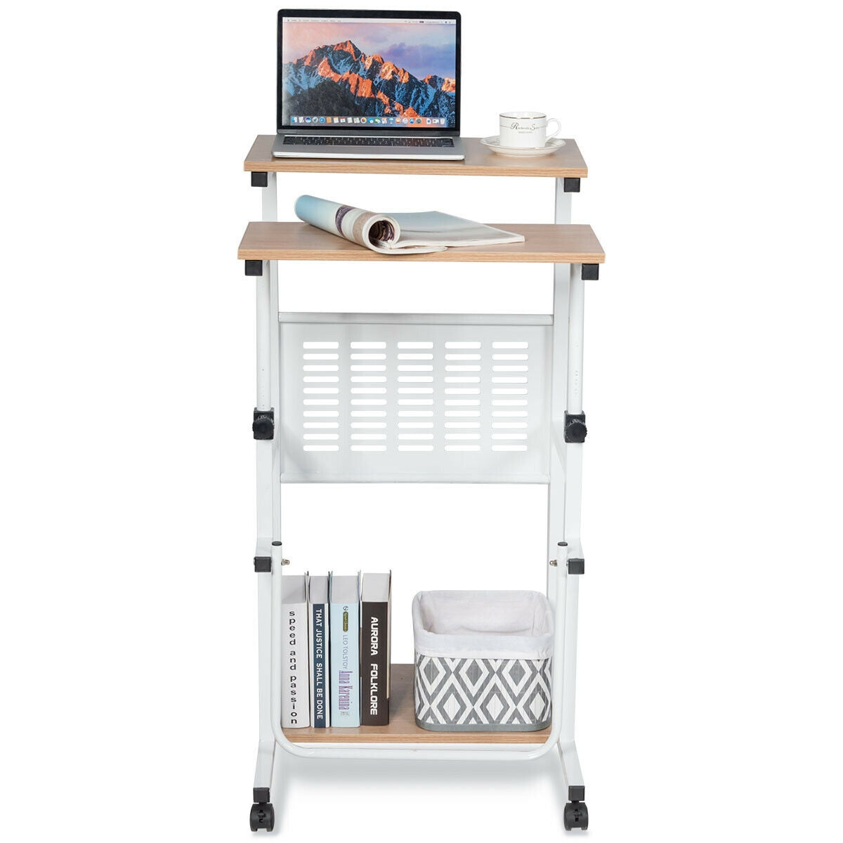 Height Adjustable Mobile Computer Stand-Up Desk with 2 Modes