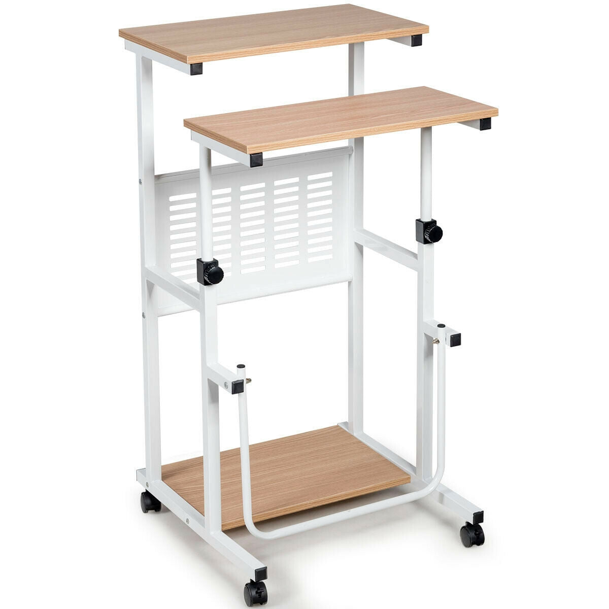 Height Adjustable Mobile Computer Stand-Up Desk with 2 Modes