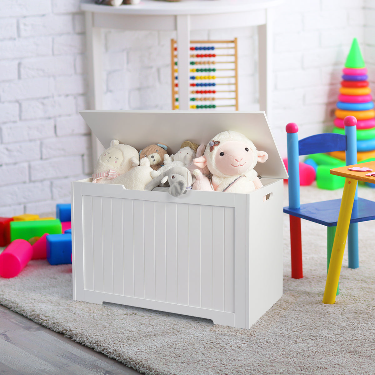 Toy Box Wooden Toy Organizer with Flip-Top Lid-WhiteÂ 