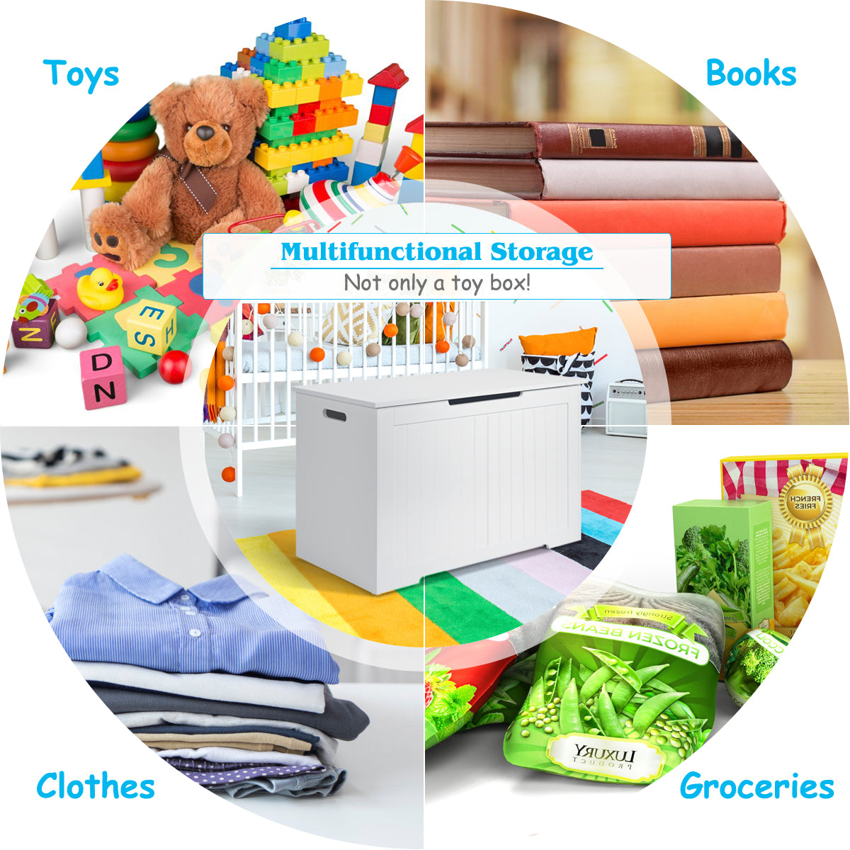 Toy Box Wooden Toy Organizer with Flip-Top Lid-WhiteÂ 