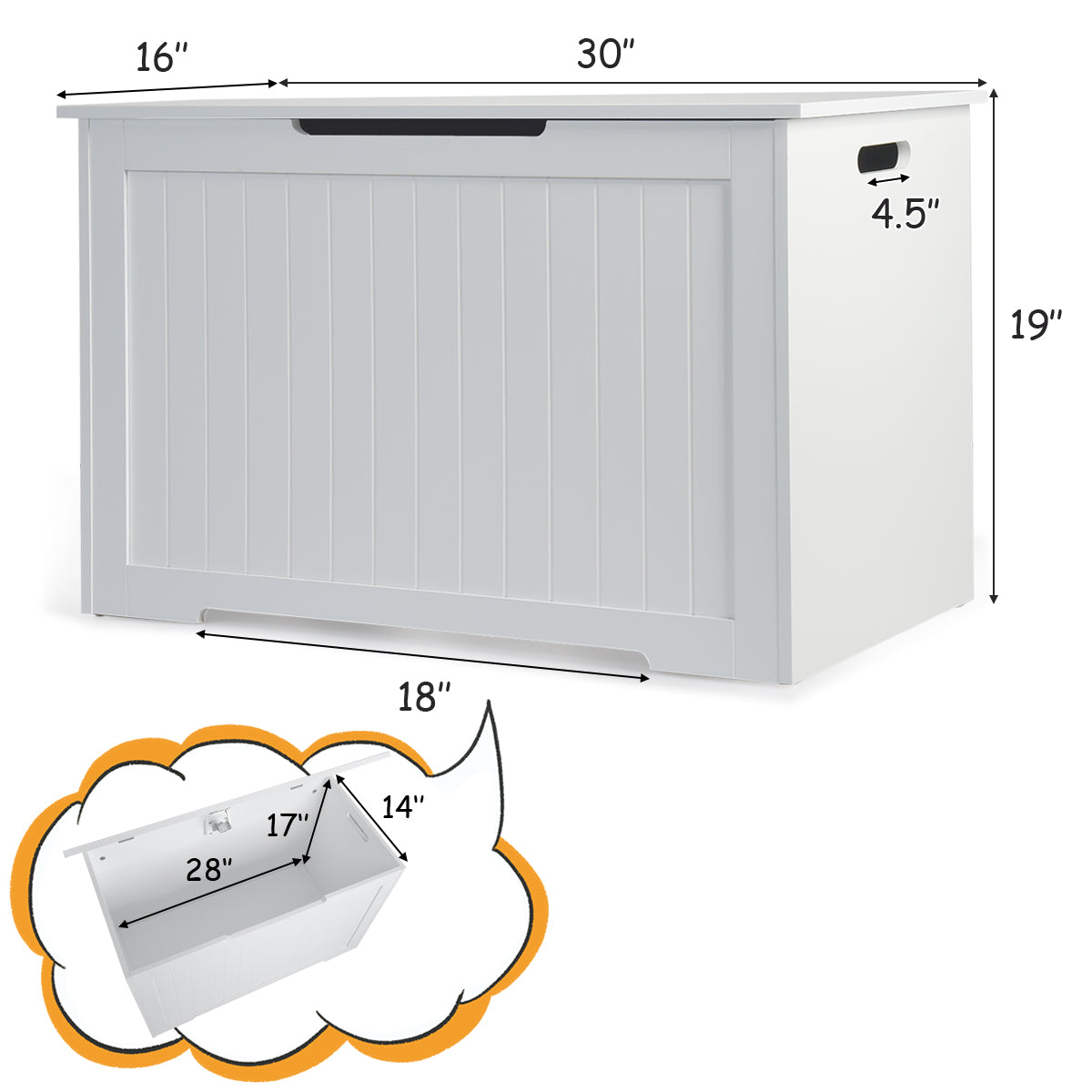 Toy Box Wooden Toy Organizer with Flip-Top Lid-WhiteÂ 