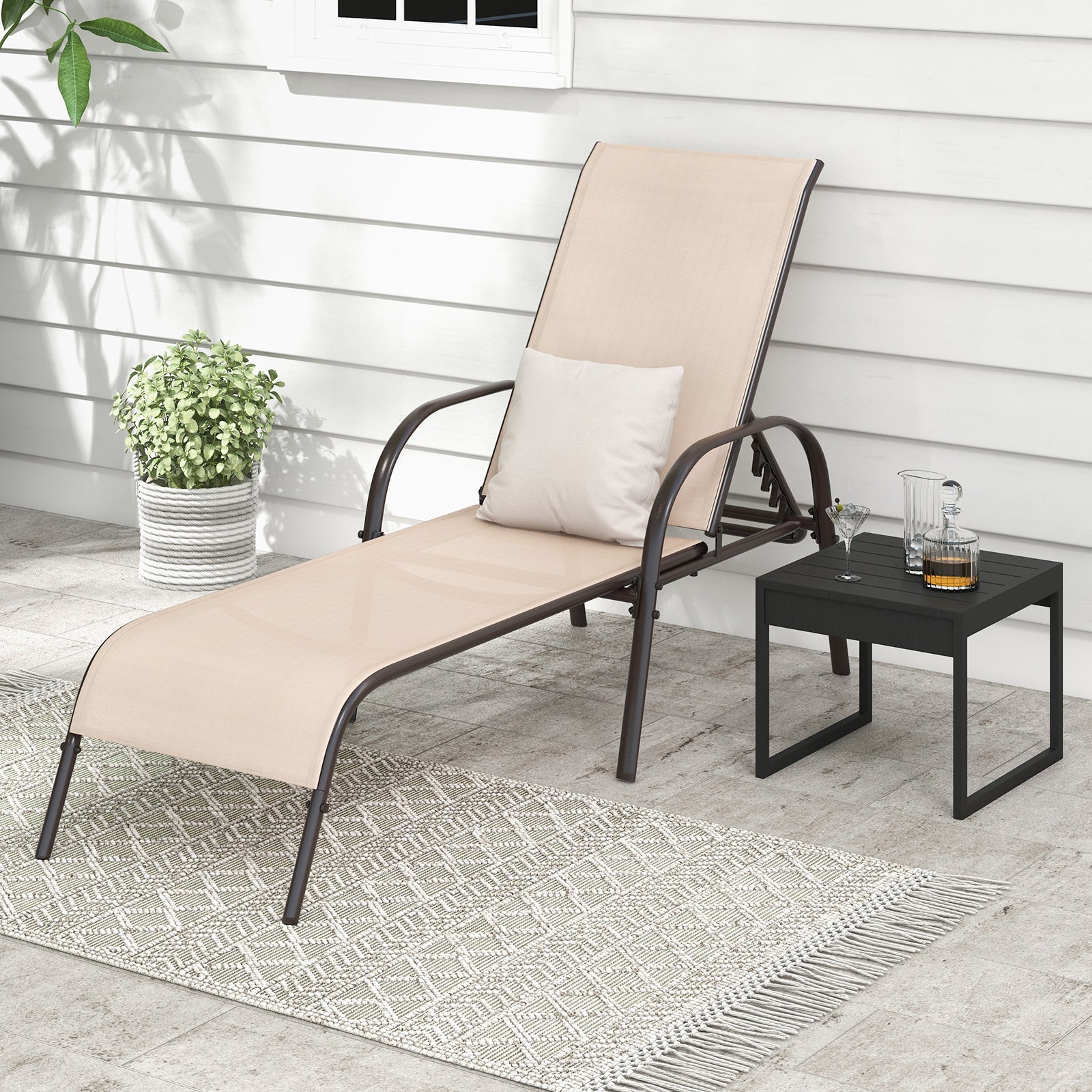 Adjustable Patio Chaise Outdoor Folding Lounge Chair with Adjustable Backrest-Brown