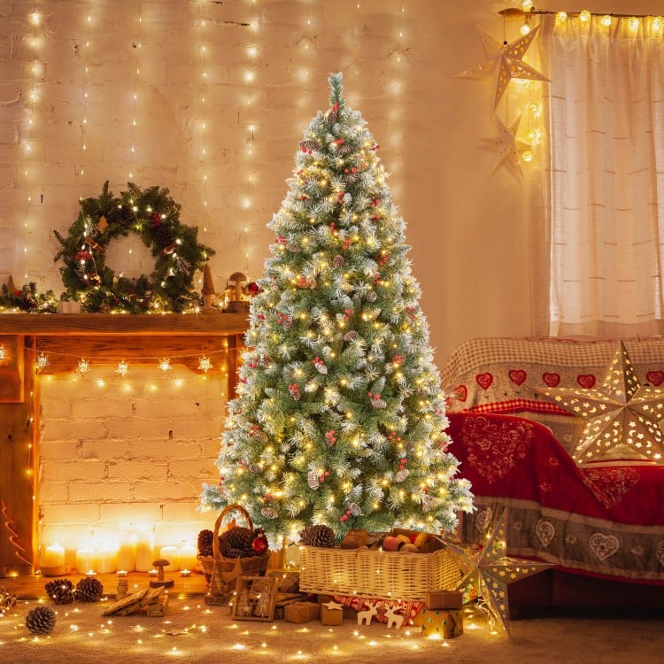 6.5 Feet Hinged Christmas Tree with PVC Branch Tips and Warm White LED Lights