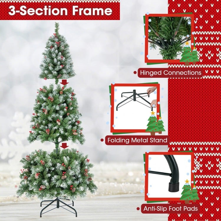 6.5 Feet Hinged Christmas Tree with PVC Branch Tips and Warm White LED Lights