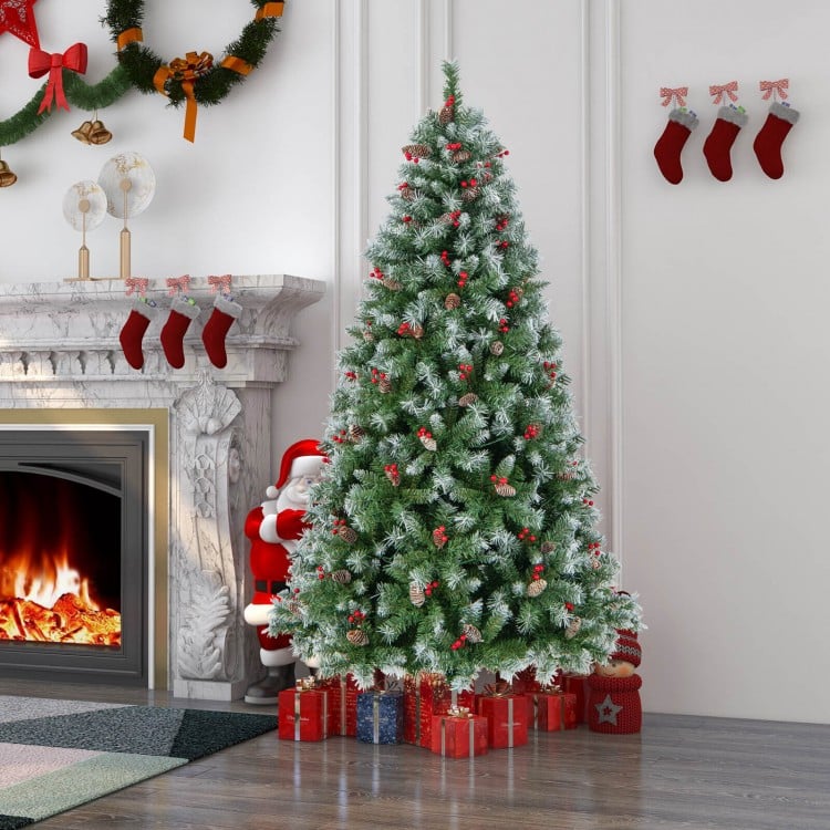 6.5 Feet Hinged Christmas Tree with PVC Branch Tips and Warm White LED Lights