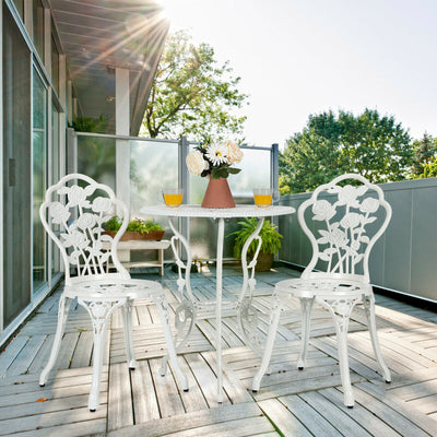 Outdoor Cast Aluminum Patio Furniture Set with Rose Design-WhiteÂ 