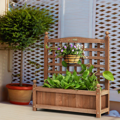 Solid Wood Planter Box with Trellis Weather-Resistant OutdoorÂ 