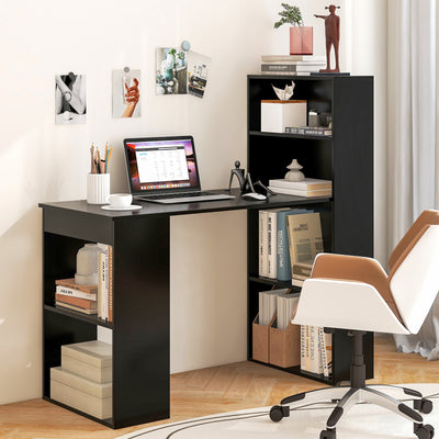 Computer Desk Writing Workstation Office with 6-Tier Storage Shelves-Black 