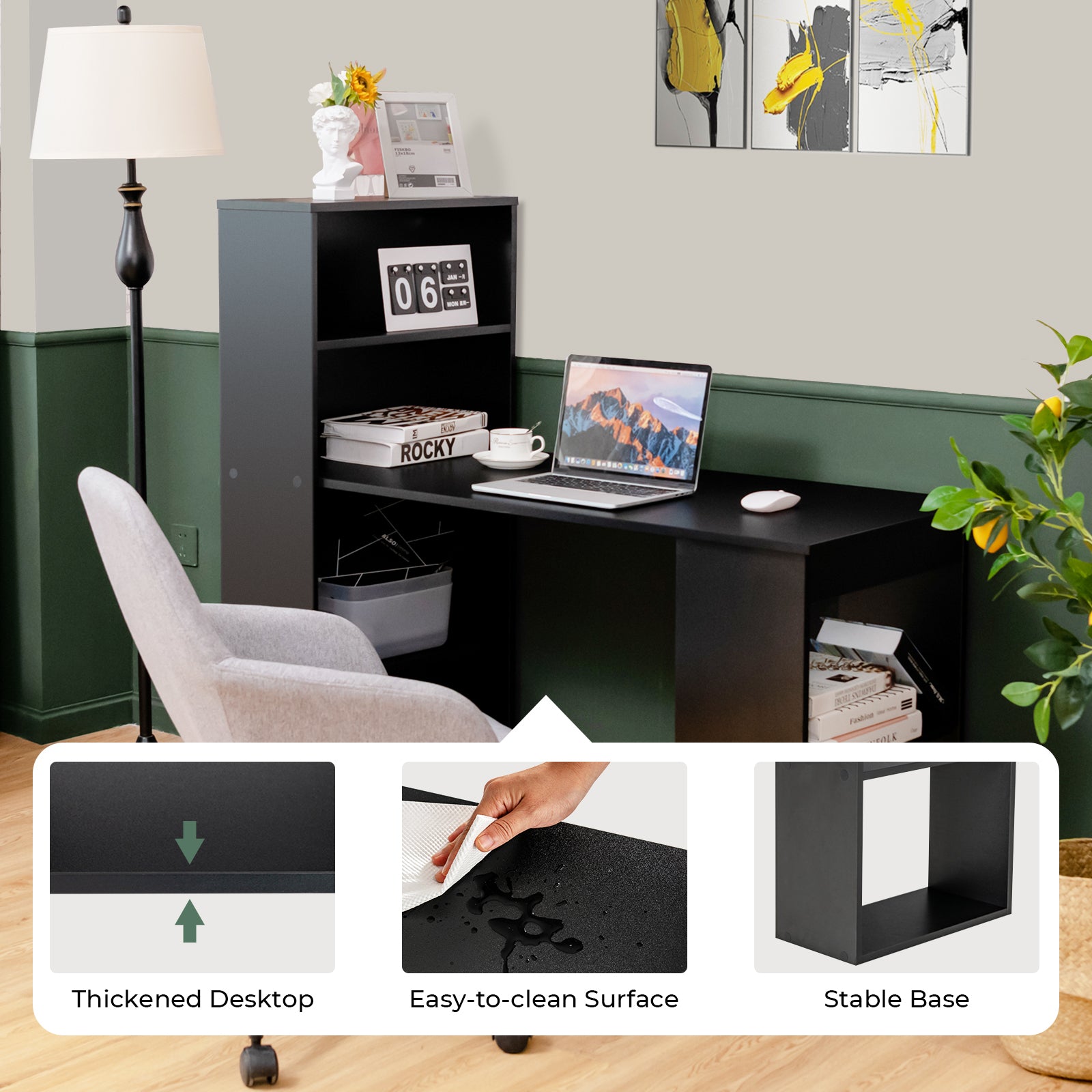 Computer Desk Writing Workstation Office with 6-Tier Storage Shelves-Black