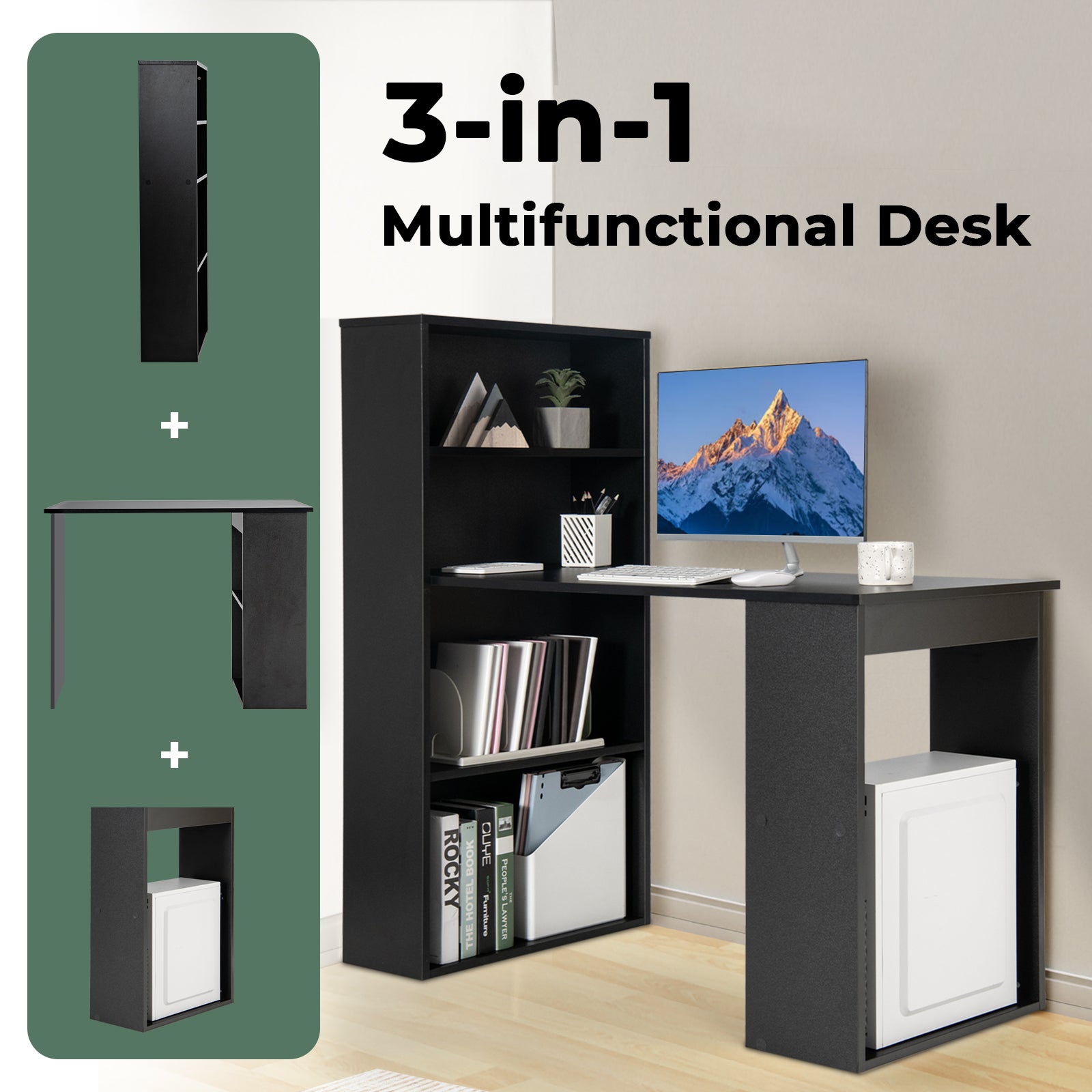 Computer Desk Writing Workstation Office with 6-Tier Storage Shelves-Black